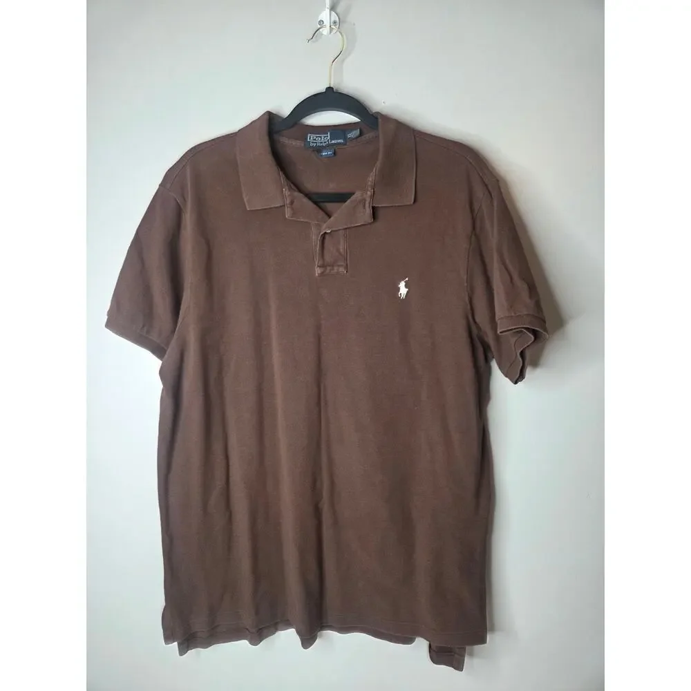 Polo Ralph Lauren Custom Fit Mens Size XL Brown Banded Sleeve Polo Shirt